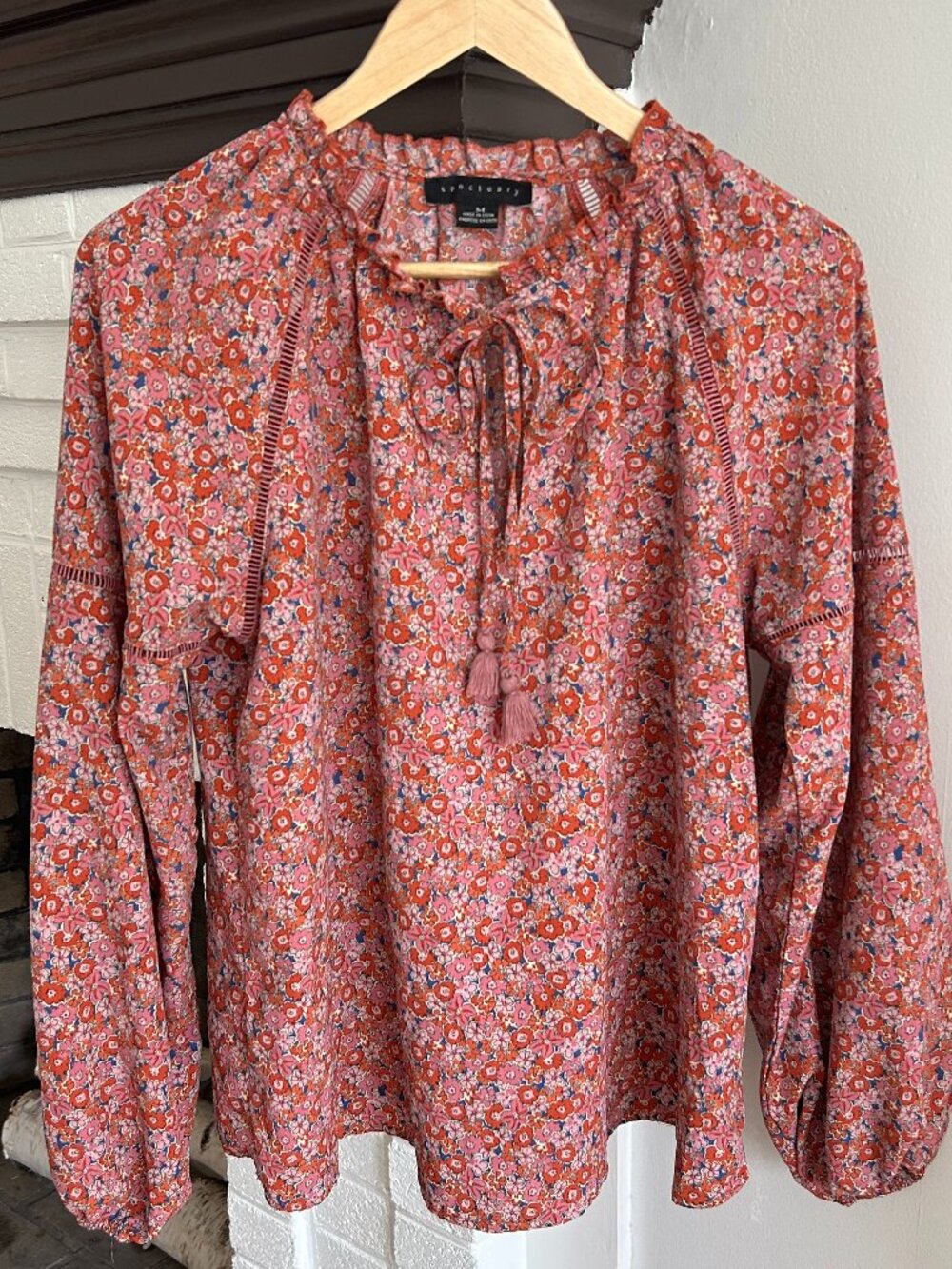 Sanctuary Popover Blouse Floral Boho Pattern Pink/Red Size M